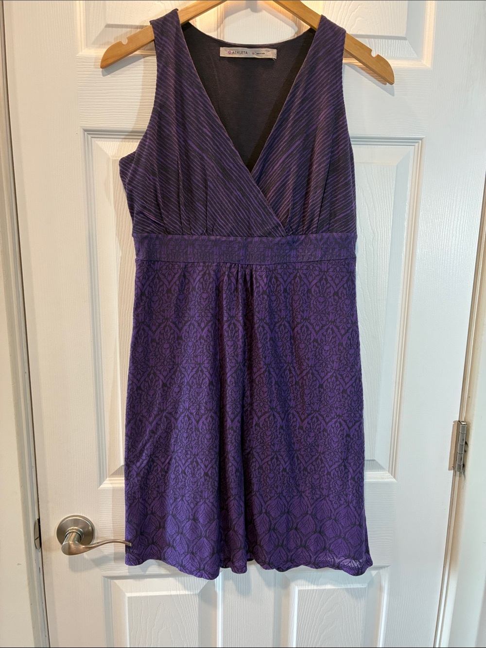 Athleta Purple Sleeveless Surplice Lace-Pattern Mini Dress